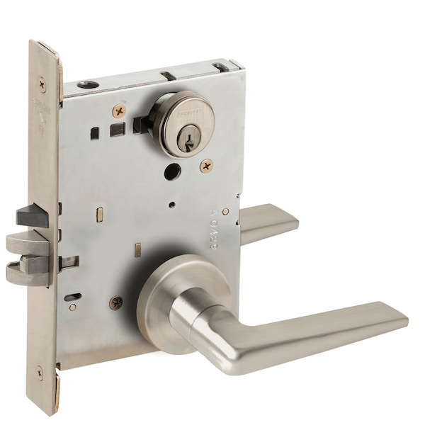 Schlage Grade 1 Entrance Office Mortise Lock, Conventional Cylinder, S123 Keyway, 05 Lever, A Rose, Satin Ni L9050P 05A 619 - main